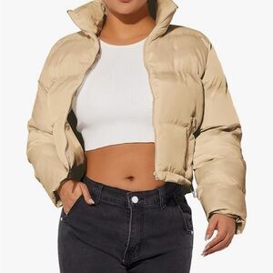 Chic Beige Puffer Jacket for Women